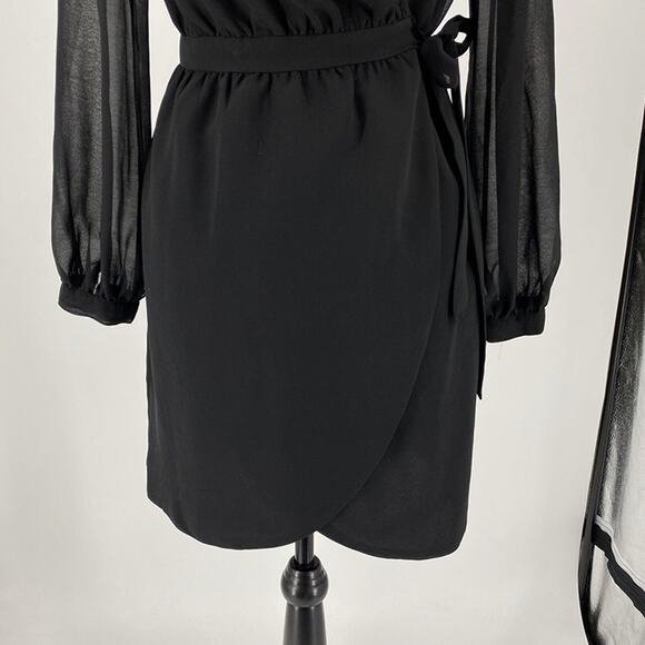 ASOS Black Ruffle Long Sleeve Wrap Dress. Size 4. Fun, Flirty, Sexy - Picture 5 of 10
